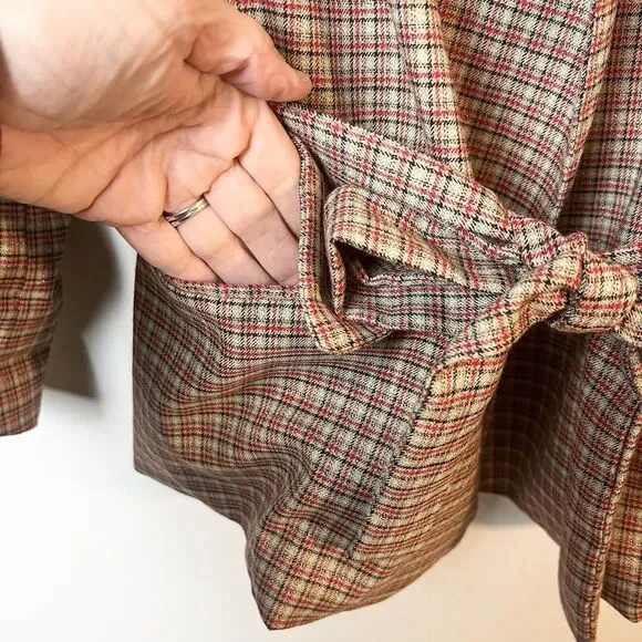 FRNCH Paris Plaid Blazer Jacket Tan Red Black Belted Women’s M - Picture 3 of 12